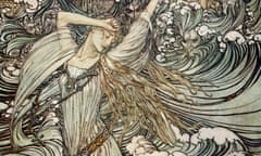 Undine by Friedrich de la Motte Fouque, illustrated by Arthur Rackham. ( Undine, a water spirit, marries a knight named Huldebrand in order to gain a soul). Caption reads ‘She was lost to sight in the Danube’. Illustrator AR 1867-1939. Author F de la MF<br>FJRRH6 Undine by Friedrich de la Motte Fouque, illustrated by Arthur Rackham. ( Undine, a water spirit, marries a knight named Huldebrand in order to gain a soul). Caption reads ‘She was lost to sight in the Danube’. Illustrator AR 1867-1939. Author F de la MF 12 February 1777 ? 23 January 1843.