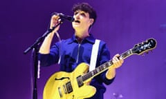 Ezra Koenig of Vampire Weekend performing in London in 2019.