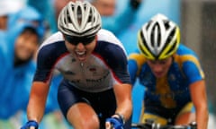 Nicole Cooke takes the lead in the women's road race at the 2008 Beijing Olympics