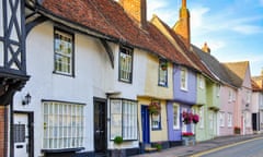 Colourful period cottages, Castle Street, Saffron Walden, Essex, UK.