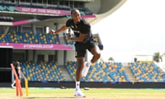 England bowler Jofra Archer warms up for the T20 World Cup in a nets session in Bridgetown.