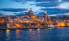 beautiful european landscape with Basilica Our Lady Mount Carmel to Valletta from Sliema, Malta<br>KN4F8R beautiful european landscape with Basilica Our Lady Mount Carmel to Valletta from Sliema, Malta