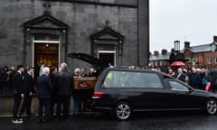 Cranberries Singer Dolores O’Riordan Lies In Repose In Limerick<br>LIMERICK, IRELAND - JANUARY 21: The family of Dolores O’Riordan carry her body into St. Joseph’s church on January 21, 2018 in Limerick, Ireland. The Cranberries singer, aged 46 was found unresponsive in a London hotel on Monday. Police are not treating her death as suspicious. An inquest into O’Riordan’s death was opened and adjourned until April while the coroner awaits test results. The Cranberries’ debut album Everybody Else Is Doing It, So Why Can’t We? sold 40 million records in the early 1990’s. The funeral will take place in Ballybricken parish church on Tuesday. (Photo by Charles McQuillan/Getty Images)