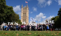 A 2017 protest outside parliament by EU citizens urging MPs to guarantee their rights after Brexit.