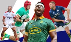 Sonatane Takulua of Tonga, Josh van der Flier of Ireland, Siya Kolisi of South Africa and Scotland’s Finn Russell