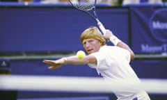 Boris Becker at Hyatt Grand Champions Stadium, Indian Wells, California, in 1987, in a still fromBoom! Boom! The World vs. Boris Becker.