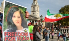 A protest in Trafalgar Square sparked by the death in Iranian detention last year of 22-year-old Mahsa Amini.