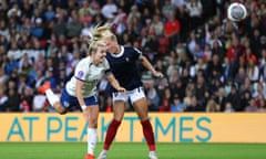 Lauren Hemp heads home England’s second goal.
