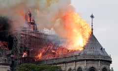 Notre Dame Cathedral in Paris on fire