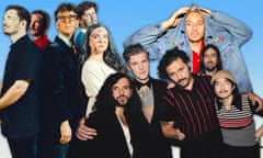 Composite image featuring Australian bands Ball Park Music and Gang Of Youths and DJ and music producer Flume
