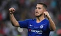 Eden Hazard celebrates scoring his side’s third goal during the Europa League Final between Chelsea and Arsenal at Baku Olimpiya Stadionu.