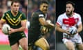 Australia captain Cameron Smith, New Zealand's Roger Tuivasa-Sheck and England's Luke Gale.