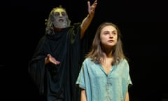 Isabella Nefar as Jude, with Paul Brennen as Euripides, in Jude at Hampstead theatre. 