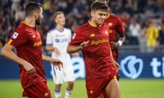 Paulo Dybala pulls up injured after scoring a penalty for Roma against Lecce.