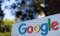 A Google sign is shown at one of the company’s office complexes in California