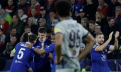 Chelsea’s Kai Havertz (second left) is congratulated by his team-mates after putting the visitors back in front.