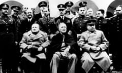 Winston Churchill (left) with Franklin D Roosevelt (centre) and Josef Stalin with their advisers at the Yalta Agreement talks,  February 1945.