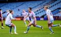 Lotte Wubben-Moy celebrates Arsenal’s second goal at Aston Villa.