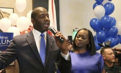 Andrew Gillum, R. Jai Gillum<br>Andrew Gillum with his wife, R. Jai Gillum at his side addresses his supporters after winning the Democrat primary for governor on Tuesday, Aug. 28, 2018, in Tallahassee, Fla. (AP Photo/Steve Cannon)