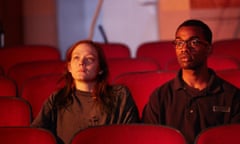 Louisa Krause as Rose and Jaygann Ayeh as Avery in The Flick, by Annie Baker, at the National Theatre, London. 