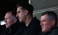 Gary Neville at Salford City’s game at home to Tranmere last weekend. He is a co-owner of the League Two club.