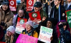 Starbucks Workers United union members and supporters take a group photo