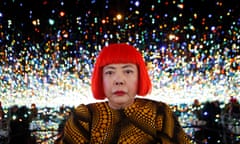 Yayoi Kusama inside her infinity mirror room titled The Souls of Millions of Light Years Away at the David Zwirner gallery in New York in 2013
