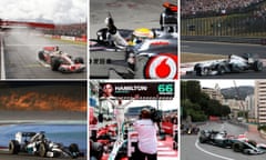 Clockwise: British Grand Prix 2008, Chinese Grand Prix 2011, Grand Prix of Hungary 2013, Monaco 2019, Germany 2018 and Bahrain 2014.