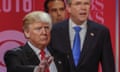 Donald Trump waves to the audience after a debate in February