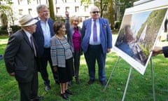 Lord Pickles (right) and Ed Balls (second left) with Holocaust survivors Sir Ben Helfgott, Lily Ebert (centre) and Susan Pollack at Victoria Tower Gardens in Westminster, London in 2021