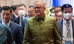 CAMBODIA-USA-POLITICS-DIPLOMACY-SUMMIT<br>Australian Prime Minister Anthony Albanese (C) attends the East Asia Summit Gala dinner in Phnom Penh, Cambodia, November 12, 2022. (Photo by SAUL LOEB / AFP) (Photo by SAUL LOEB/AFP via Getty Images)