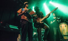 Cape Verde accordionist Victor Tavares, known as Bitori, on stage with bass player Danilo Tavares.