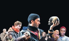 Hamlets, from left: Laurence Olivier, Jonathan Slinger, Alex Jennings, David Tennant, Damian Lewis, Maxine Peake, Paapa Essiedu.