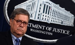 William Barr holds a press conference at the Department of Justice