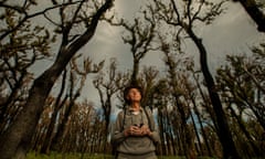 Bob Semmens checks for birds in one of the burnt coast forests where he has been conducting surveys for decades.