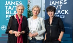 James Tait Black Prize Winners 2019<br>Handout Photo dated 17/08/19 showing. Lindsey Hilsum (left), broadcaster Sally Magnusson (centre) and Olivia Laing (left) at the Edinburgh International Book Festival after they were announced this year’s winners of the James Tait Black Prizes, awarded annually by the University of Edinburgh. Lindsey Hilsum won the prize for non-fiction with her book ‘In Extremis The Life of War Correspondent Marie Colvin’ and Olivia Lang won the fiction prize with her novel ‘Crudo’. PRESS ASSOCIATION Photo. Issue date: Saturday August 17, 2019. See PA story ARTS Books. Photo credit should read: Lesley Martin/PA Wire NOTE TO EDITORS: This handout photo may only be used in for editorial reporting purposes for the contemporaneous illustration of events, things or the people in the image or facts mentioned in the caption. Reuse of the picture may require further permission from the copyright holder.