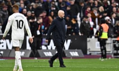 Erik ten Hag on the pitch after losing against West Ham