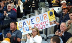 Worcester fans protest before their club were suspended from the Premiership