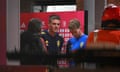 Swedish players Emil Holm and Samuel Gustafson wait to be escorted outside the King Baudouin Stadium