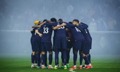 France Marseille Football Ligue 1 Om vs Psg - 31 Mar 2024<br>Mandatory Credit: Photo by Xinhua/REX/Shutterstock (14413843d) Paris Saint-Germain's players hug each other before the French League 1 football match between Olympique Marseille and Paris Saint-Germain (PSG) in Marseille, France, March 31, 2024. France Marseille Football Ligue 1 Om vs Psg - 31 Mar 2024