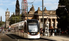 A tram on Princes Street in Edinburgh.