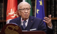 Beji Caid Essebsi giving a press conference in Rome in 2017.