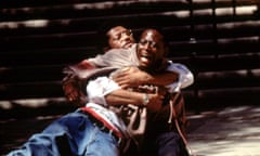 Omar Epps and Laurence Fishburne in Higher Learning.