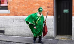 A man dressed as Saint Patrick in the Temple Bar area of Dublin.