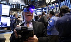 Stockbroker on the trading floor of the New York Stock Exchange