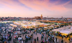 Marrakech’s Djemaa El Fna Square in early evening light.