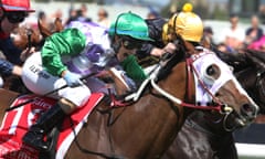 Beating odds of 100- 1, Prince of Penzance ridden by Michelle Payne, comes home to win The Melbourne Cup with 100m to go during Melbourne Cup Day at Flemington Racecourse in Australia