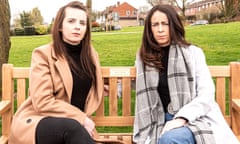 Claire and Lauren Holmes on a bench installed in their sister Collette’s memory.