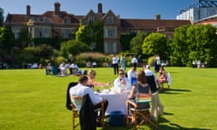 Opera lovers picnic in the grounds of Glyndebourne, East Sussex.