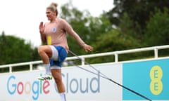 Millie Bright undergoes a stretching session at England’s pre-World Cup camp at St George's Park